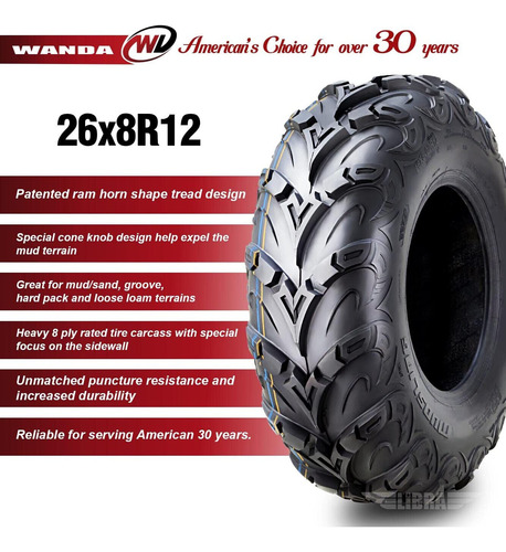 26x8r12 Radial Atv Tire Set For 06-17 Can-am Outlander 6 Ugg