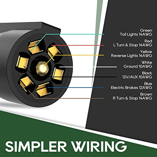 7 Way 8 Foot Trailer Cord With 7 Gang Junction Box Kit,...