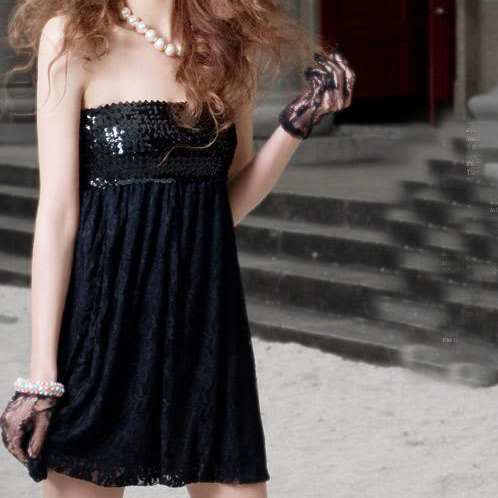 Mini Vestido De Noche Sexy De Encaje Con Lentejuelas T: Xs-s