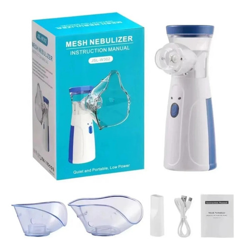 Nebulizador Recargable Portatil Ultrasónico Con Mascarillas Azul Acero