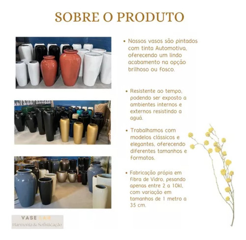 Vaso Fibra Vidro Estilo Vietnamita Vitrificado 92cm Dourado
