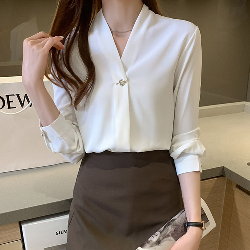 Office Lady Solid Simple Loose All-match Blouse Spring Long