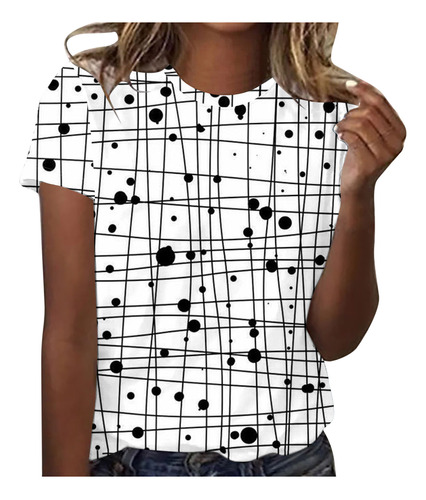 Camiseta De Manga Corta Con Estampado Lineal D 2033 Para Muj