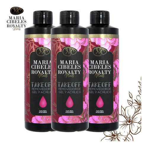 3 Pzas De Removedor De Gel Y Acrílico 8oz, Uñas. Mc Royalty