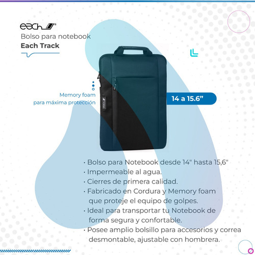 Imagen 2 de 8 de Bolso Each Track 15.6 Negro