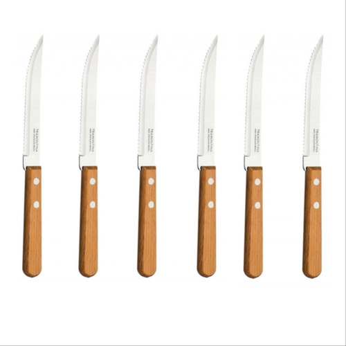 6 Cuchillo De Mesa Asado Tramontina Dynamic Mango Madera