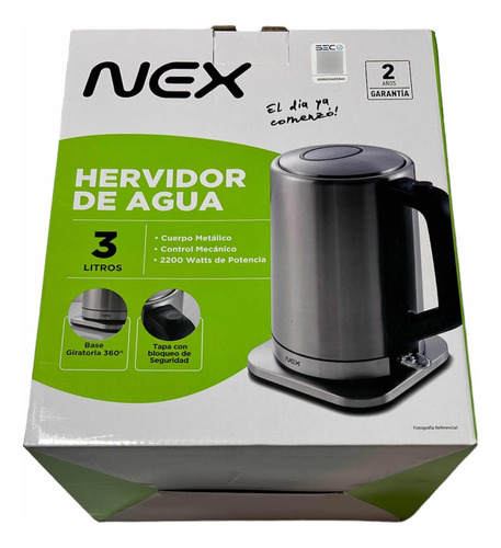 Hervidor De Agua 3 Litros Base Giratoria Metal 2200w Nex