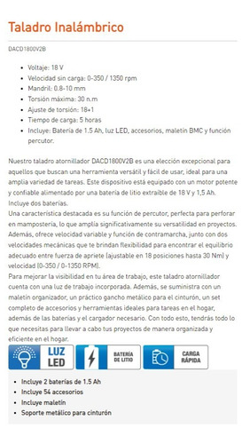 Taladro Atornillador Daewoo 18v Inalambrico + Kit Bosch Mechas Y Puntas + Maletin + 2 Baterias + Cargador Rapido + Envio