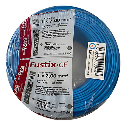 Electricidad | Cable 2 Mm / Bobina 100 Mts / Azul