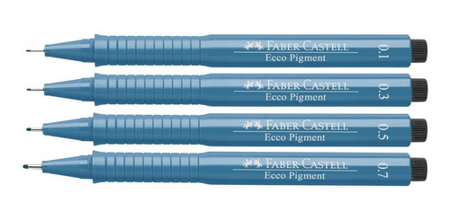 4x Caneta Nankin Faber Castell Ecco Pigment Azul 0.1 A 0.7