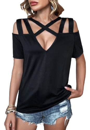 Blusa De Dama Con Tirantes Y Hombros Descubiertos Shein