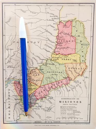 Antiguo Mapa Color 1926 Misiones Ferrocarriles Plano (Usado)