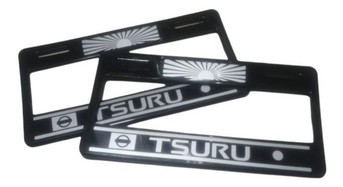 Juego Porta Placas Ancho Tsuru Negro Plata Decorado 2pza 