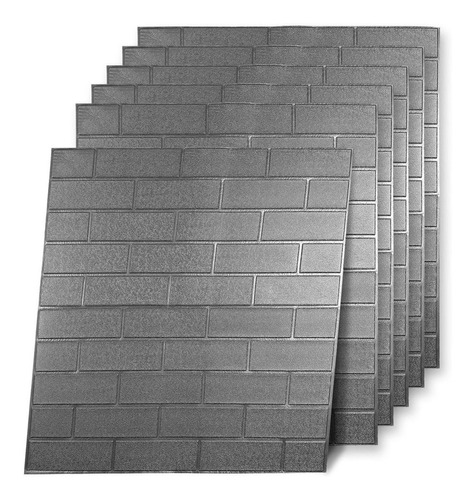 Placas Autoadhesivas Pared 3d Decorativa Antihumedad X6 Unid Color Subway Gris E11-1g - 70x77