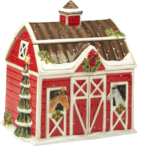 Christmas On The Farm 3d Barn Cookie Jar 10, Multicolor