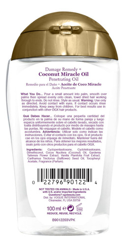Aceite De Coco Ogx Reparador De Daño 100ml