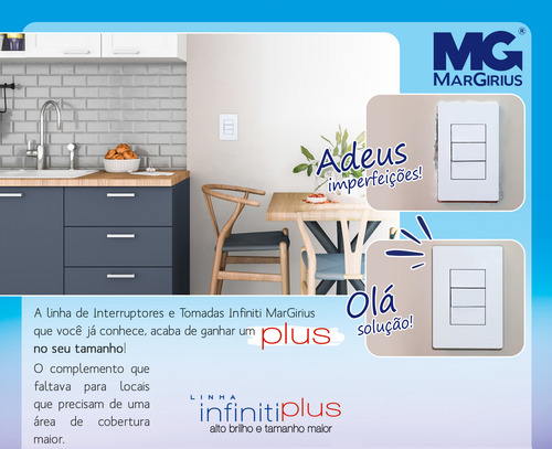Conjunto Tomada 20a 250v 4x2 1 Posto Margirius Infiniti Plus