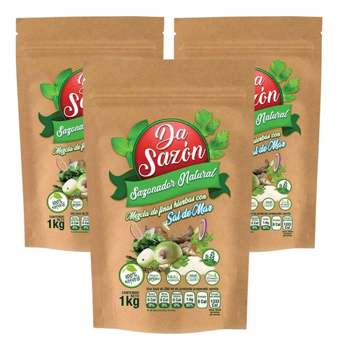 3 Pack Sazonador Vegetariano Vegano Vegetal Da Sazón 3 Kg