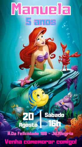 Imagem 5 de 10 de Convite Virtual Infantil Tema Pequena Sereia