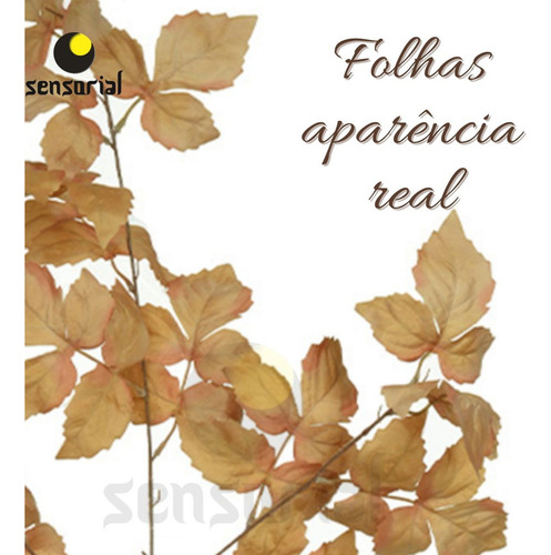 Folha Folhagem Outono Cor Palha Ocre 94cm Enfeite Arranjo Decoração Elegante Luxo Premium Desidratado Artificial