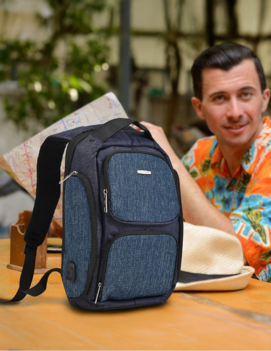 Mochila Para iPad Tablet Elegante Bonita Calidad Us Urban Color Azul Diseño de la tela Liso