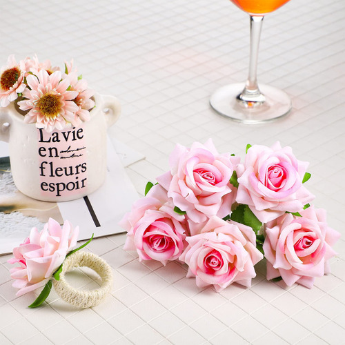 Anillos De Servilleta Flores Rosas Decoración Mesa Boda