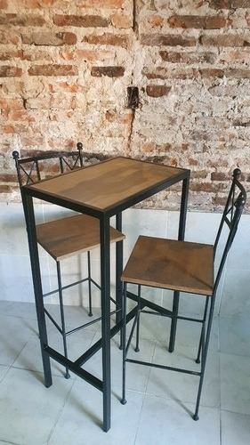 Imagen 3 de 7 de Mesa Barra Industrial + 2 Taburetes En Hierro Forjado Bar