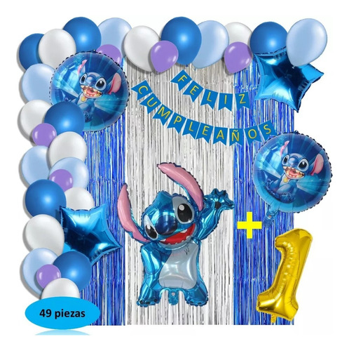 Arco Globos Lilo Y Stitch Decoracion Plateado Azul Cortina