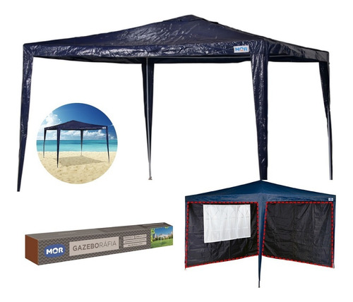 Tenda Gazebo Rafia 3x3 Metros + Conjunto 4 Paredes Azul Mor