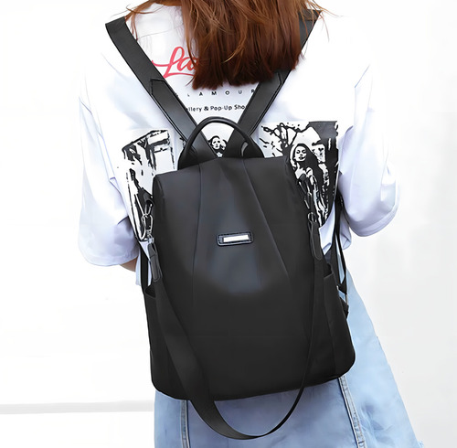 Mochila Mujer Impermeable Cierre Antirrobo Bolsa Moda 070 Am7 Color Negro