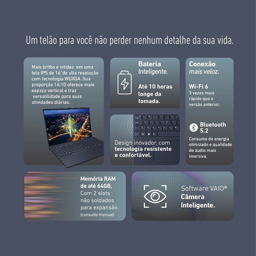 Notebook Vaio Fe16 Ryzen 5-5625u Linux 16gb 512gb Wuxga 16