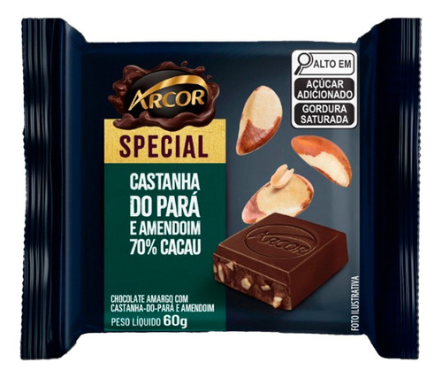 Chocolate Amargo Special 70% Cacau Castanha Do Pará Amendoim