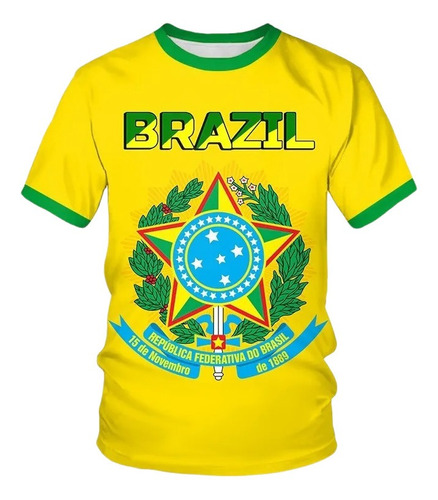 Camiseta Deportiva De Manga Corta Con La Bandera De Brasil E