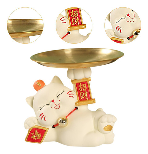 Bandeja De Armazenamento Para Estátua De Gato, Suporte Bege