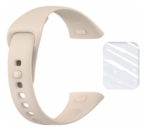 Pulseira silicone com película tela para Xiaomi Redmi Watch 3 cor creme
