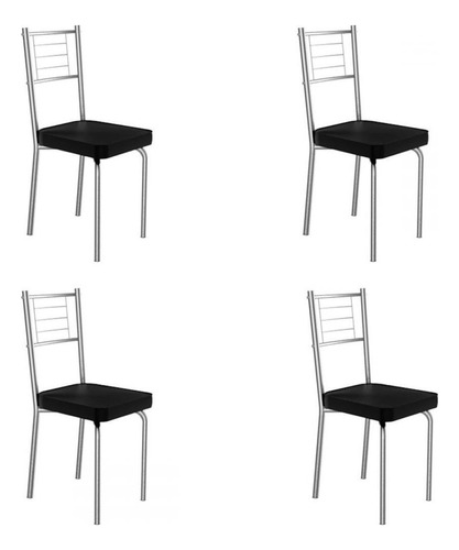 Cadeiras Kit 4 Cadeiras Juliana Cromado/preto - Art Panta Cor Preto Cor da estrutura da cadeira Alumínio Cor do assento Preto