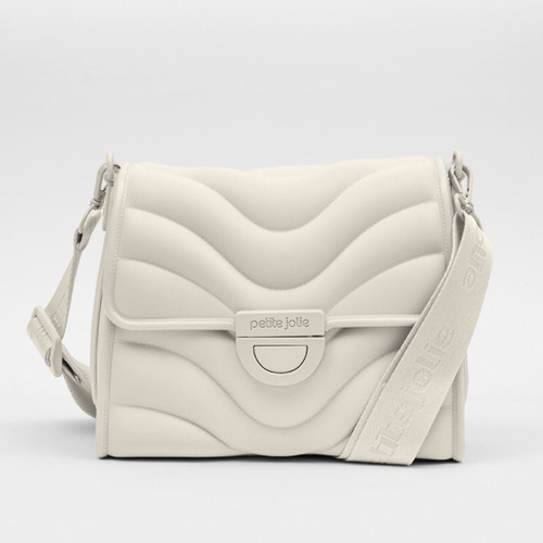 Bolsa Petite Jolie Média Andy Pj11074 Com Alça Transversal Acambamento Dos Ferragens Ouro Cor Marfim Off White Correia De Ombro Marfim Off White Desenho Do Tecido Liso