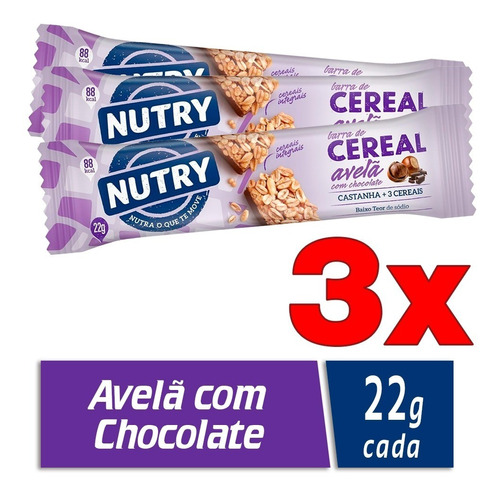 Kit Com 3 Barras Nutry Avela Com Chocolate 22g Pacote X3