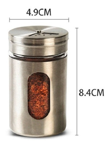 Imagen 2 de 10 de Especiero Salero De Vidrio Cubierto En Acero 8 X 4,5 Levysba