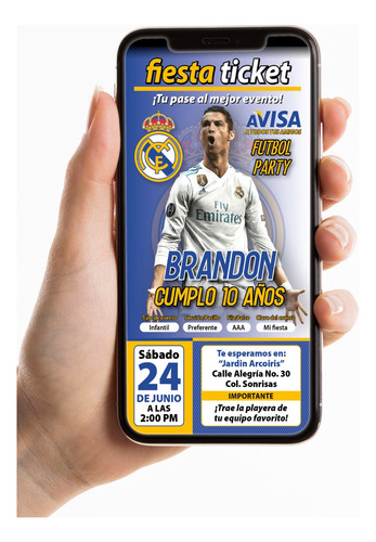 Invitación Digital Cristiano Ronaldo Real Madrid Mod 01