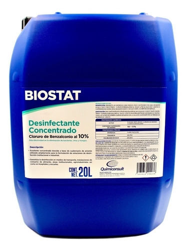 Desinfectante Biostat Cloruro De Benzalconio 10% 20 Litros