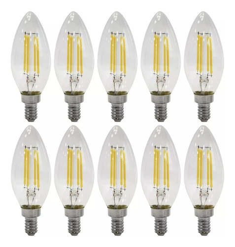 Pack 10 Pz Foco Led Tipo Vela Calido 4w E12 