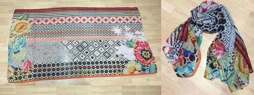 Pashmina Desigual Blanca Colores Mujer, Pareo Desigual Color Blanco