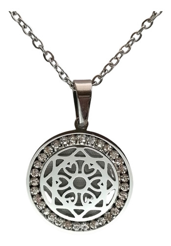 Collar Belcher Dije Mandala Acero Cristales Mujer Regalo