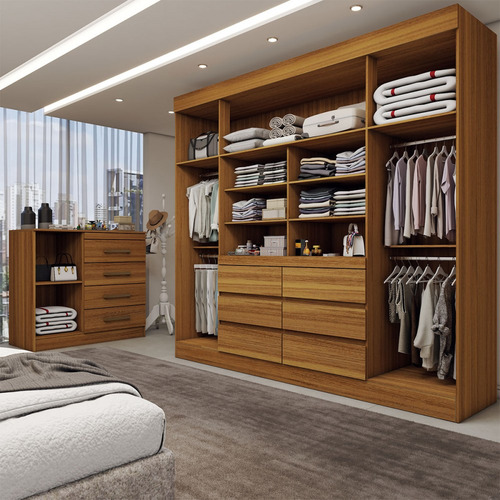 Guarda-roupa Casal Honey 4 Portas 6 Gavetas 1 Porta 4 Cor Marrom