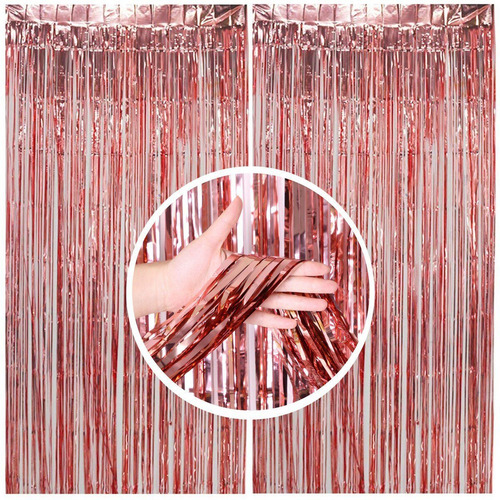 Imagen 8 de 10 de Cortina Metalizada Flecos Lluvia Tiras Rosa Dorada 1 X 2 M ®