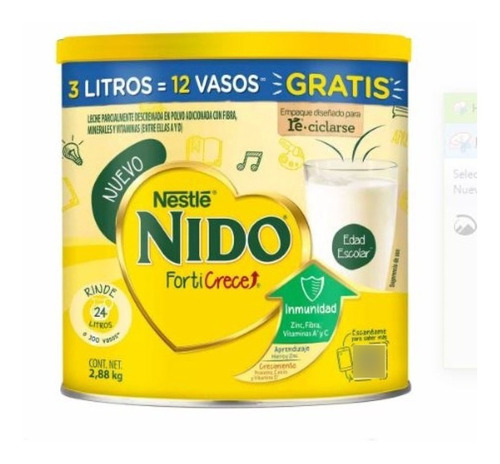 Leche Nido Forticrece 671205 2.88 Kg Entera Fortificada