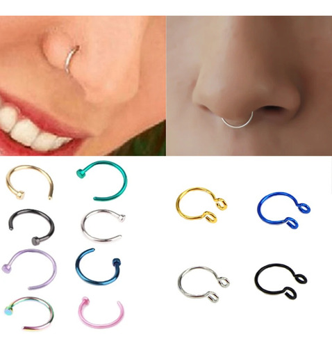 Piercing Nariz Argola Falso Fake - 01 Preto E 01 Furtacor