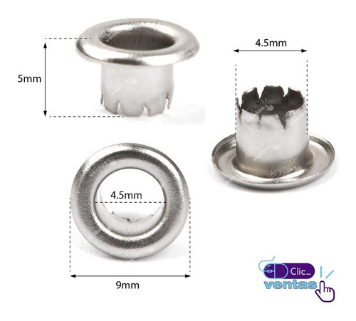 Imagen 3 de 7 de Ojal / Ojalillo Metalico 9*4.5*5mm P/remachadora
