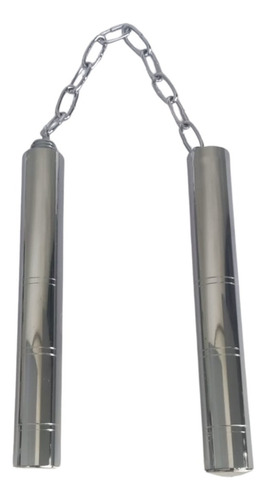 Nunchaku Bastão 2 X 1 De Aço Kung Fu Karatê Defesa Pessoal Cor Prata